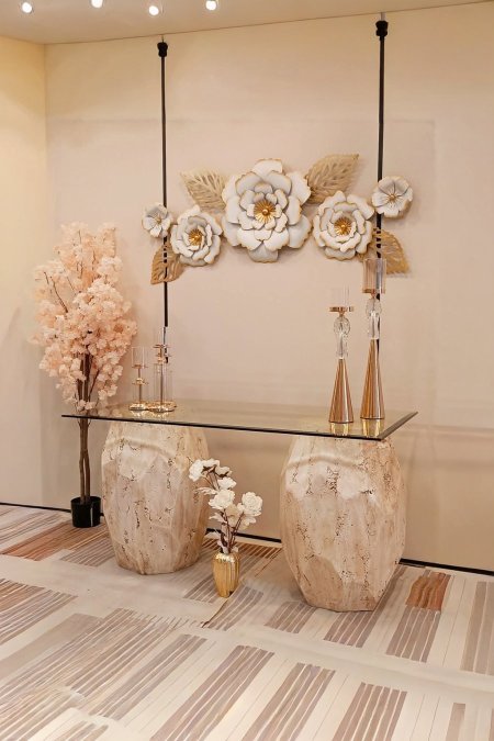 ✨ طاولة ديكور فاخرة من الرخام الطبيعي – تصميم عصري مزدوج